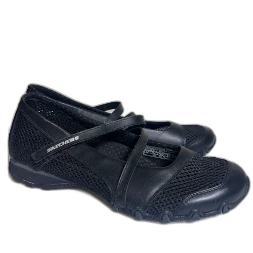 Skechers Strappy Flat Ballet Size 9 Black Comfort Athletic Athleisure Funky